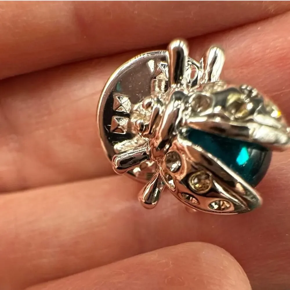 Napier LADYBUG Pin Silver tone Blue Retro Animal Bug Nature
